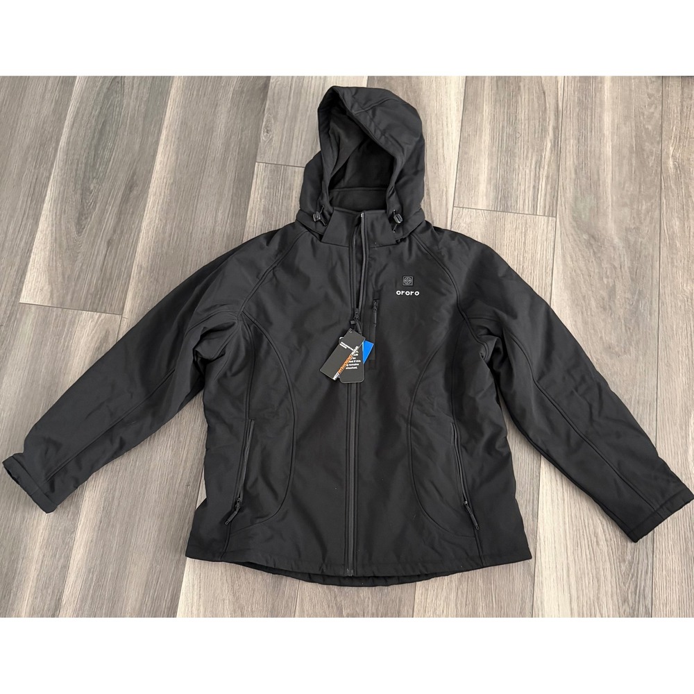 Ororo Women Heated Softshell Jacket with Battery Pack Black Hooded Coat 3XL NEW